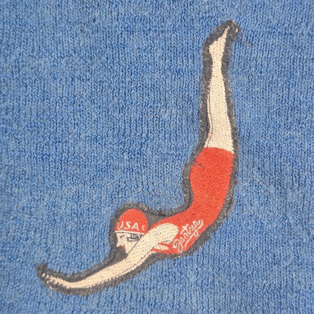 Vintage 1930s Jantzen Swimsuit Womens 38 Blue Wool Knit Diving Girl USA - Picture 2 of 11